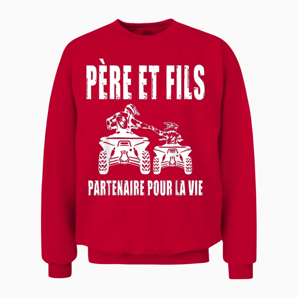 Father and Son Quad Atv Dad Motorcycle Cross Biker Fathers Day Unisex Sweatshirt in Red