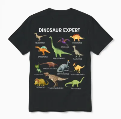 Dinosaur Boys Tee for Kids Adult Toddler Cute Mens Dinosaur Unisex T-Shirt - Black