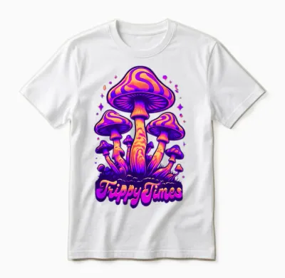 Trippy Times Psychedelic Mushroom Unisex T-Shirt - White