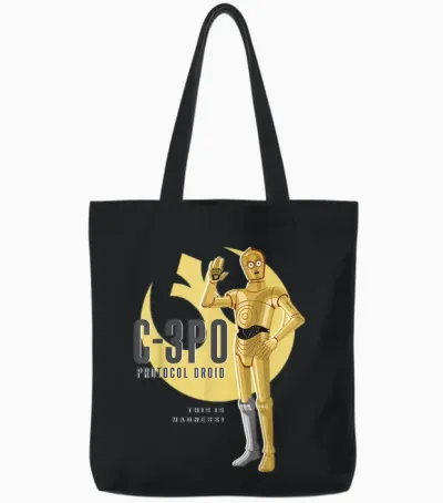 Star Wars C-3po Protocol Droid Texte Tote Bags - Black