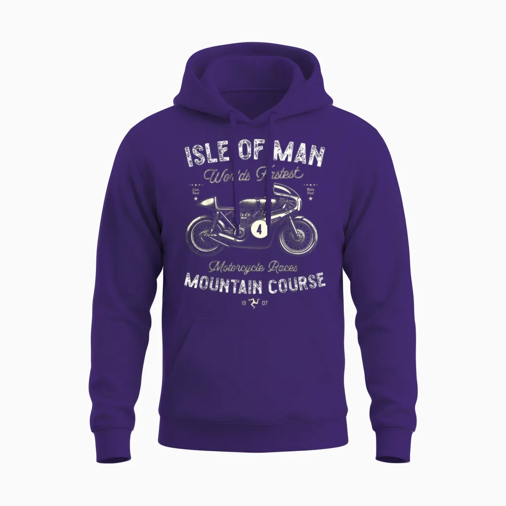 Retro Isle of Man Tt Races Vintage Motorcycle Race Unisex Hoodie in Purple
