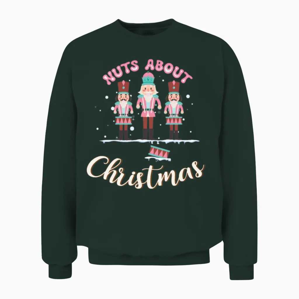 Pink Nutcracker Nuts About Christmas Holiday Unisex Sweatshirt in Forest