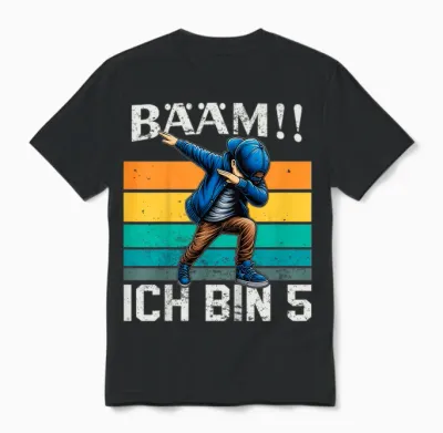 Kinder Geburtstag Dabbing Jungen Bääm Ich Bin 5 Jahre Unisex T-Shirt - Black