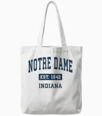 Notre Dame Indiana in Vintage Navy 90s Style Sports Design Tote Bags - White