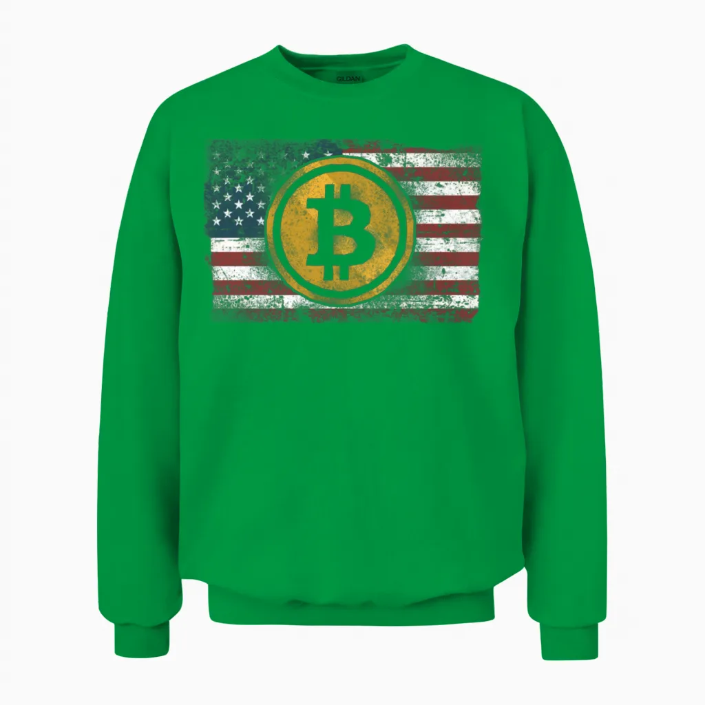Bitcoin Crypto Usa American Unisex Sweatshirt in Irish Green