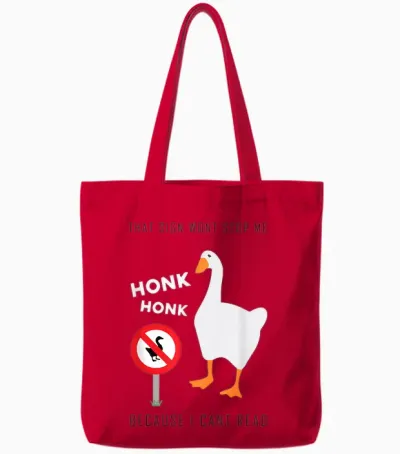 Funny Goose Game Untitled T-Shirt, Black Tote Bags - Red