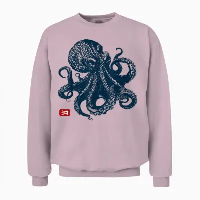 Octopus Vintage Japanese Aesthetic T-Shirt, Grey, S Unisex Sweatshirt - Light Pink