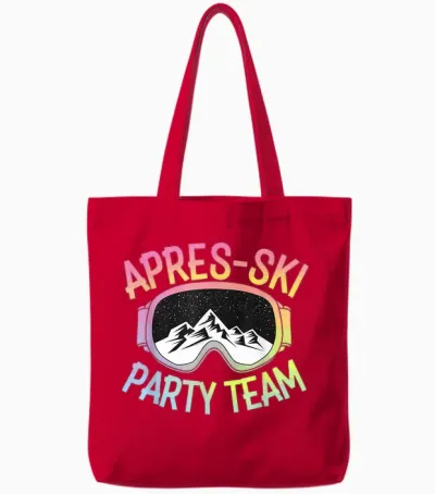 Skiing Winter Sports Ski Party Funny Team Apres Ski T-Shirt, Black Tote Bags - Red