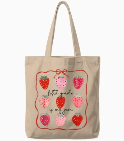 Women Fifth Grade Is My Jam Strawberry Fifth Grade Teacher Tote Bags - Natural