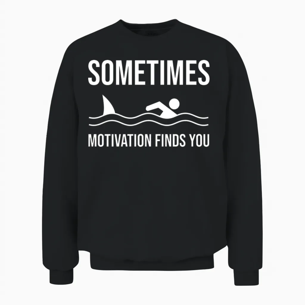 Sometimes Motivation Finds You Funny Swimming Unisex Sweatshirt in Black