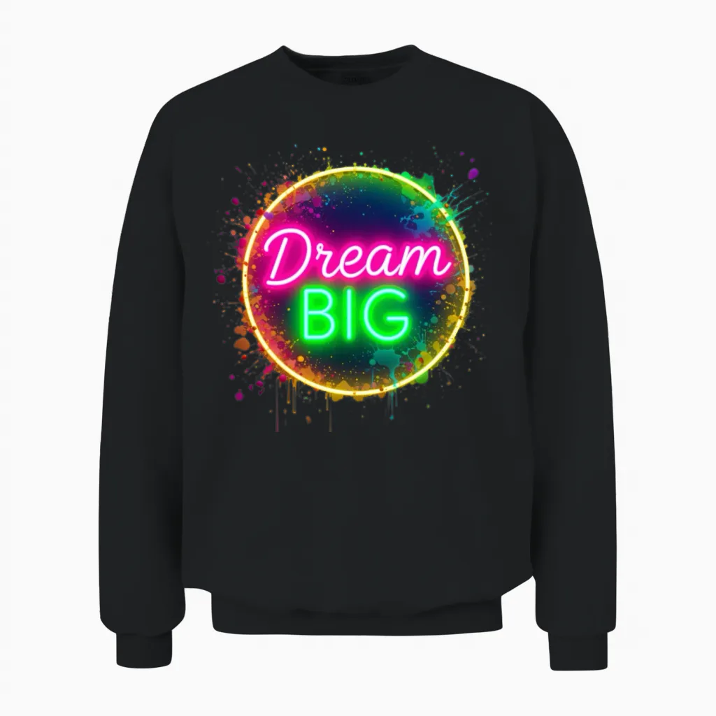 Dream Big 2025 in Bright Neon Letters Unisex Sweatshirt in Black