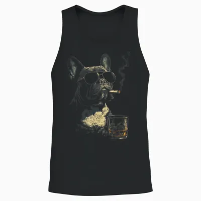 Französische Bulldogge Rauchende Zigarette Whisky Liebhaber Lustiger Hund Unisex Tank Top - Black