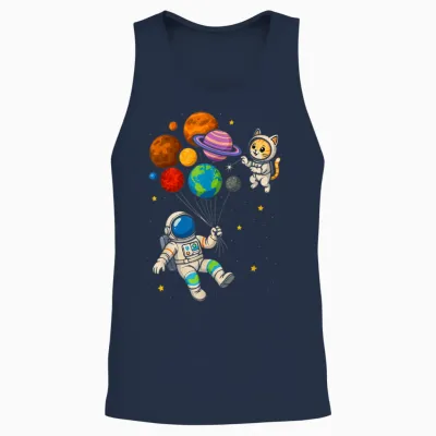 Lustiger Astronaut Hält Planeten Weltraum Katze Jungen Mädchen Kinder Unisex Tank Top - Navy