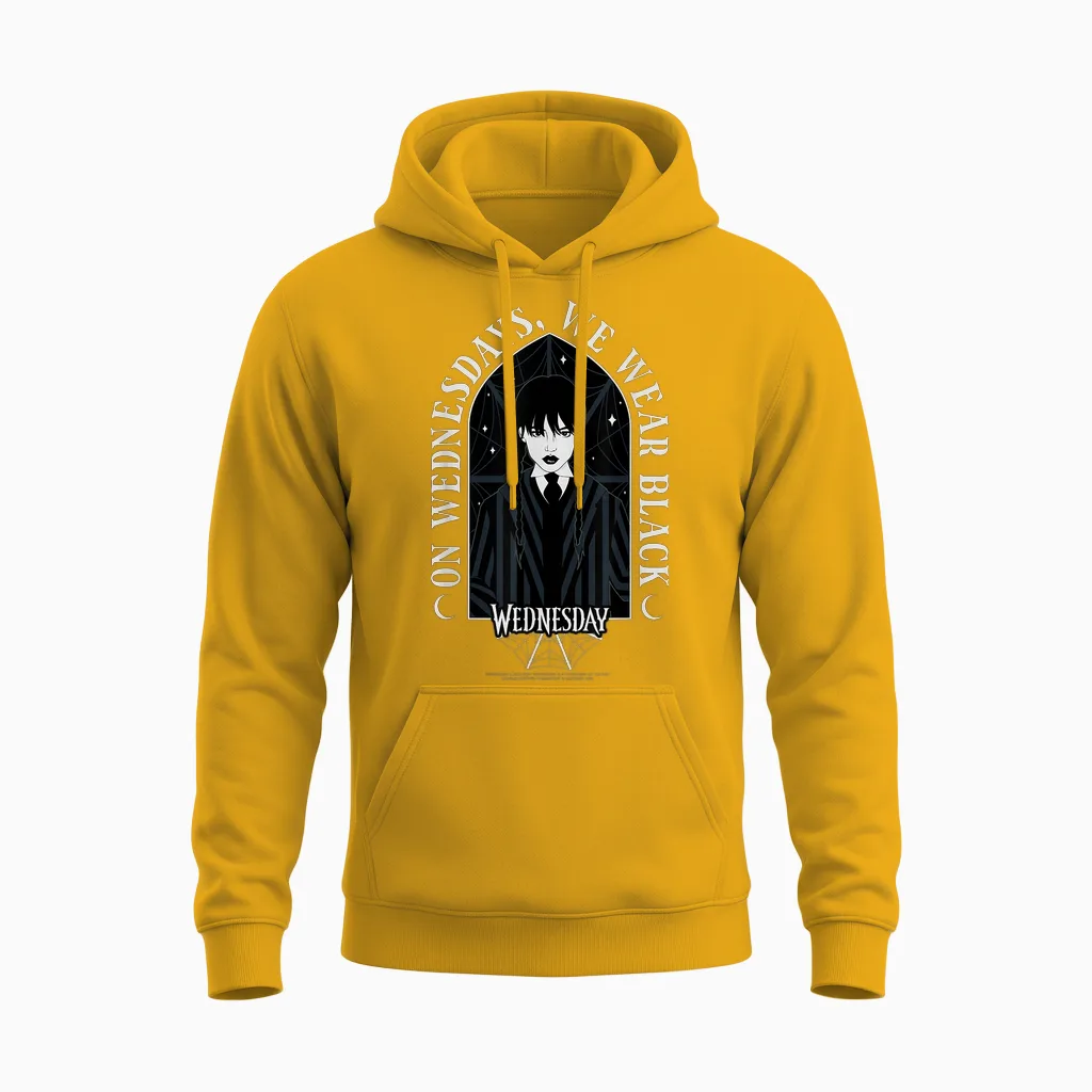 Wednesday on Wednesdays We Wear Black Goth Portrait Unisex Hoodie in Gold