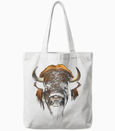 Bison Portrait Tier Zoo Kunst Bison Tote Bags - White