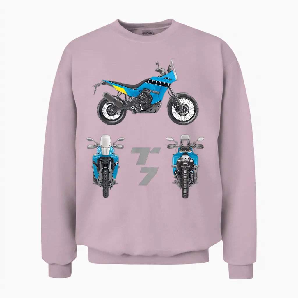 Tenere 700 T7 Adventure Vintage Bike Enduro Shirt Motorcycle T-Shirt, Black, S Unisex Sweatshirt in Light Pink