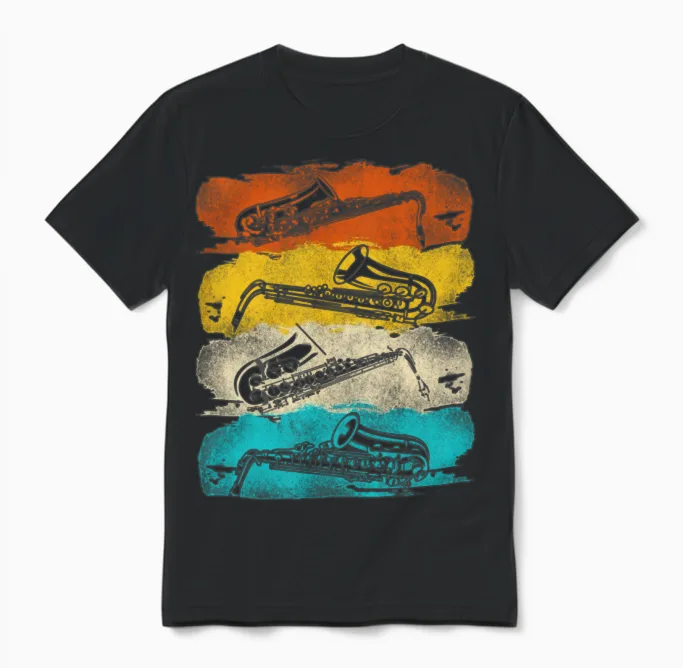 Saxophone Retro Vintage Unisex T-Shirt - Black