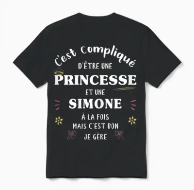 Women's Princess Humour Gift Personalised Name Simone Unisex T-Shirt - Black