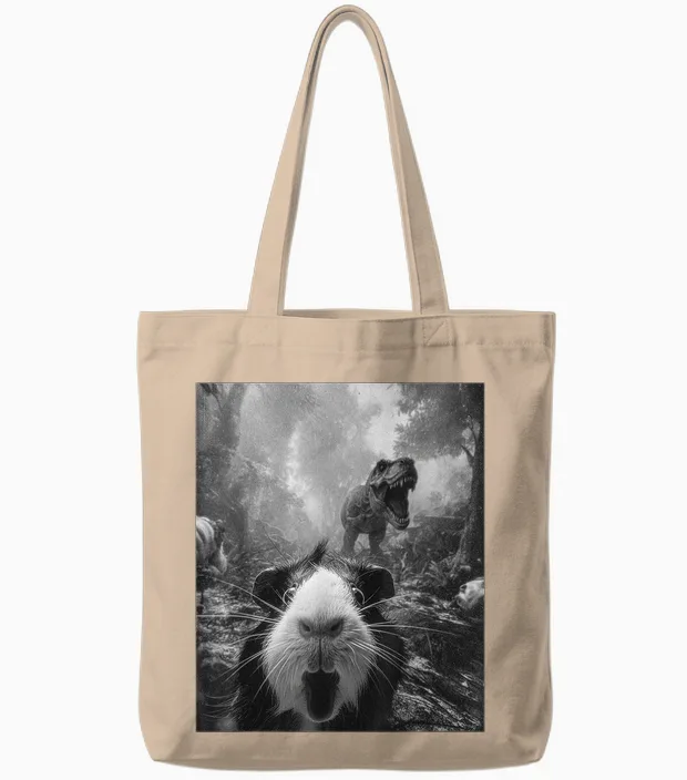 Lustiges Meerschweinchen-Selfie Mit T-Rex-Dinosaurier-Dino-Grafik Tote Bags in Natural