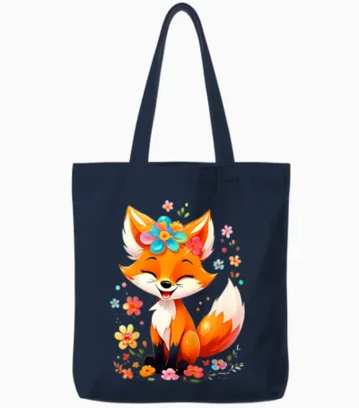 Kids Fox Gifts Cute Fox Cute Animal Cute Girls Boys T-Shirt, Black Tote Bags - Navy