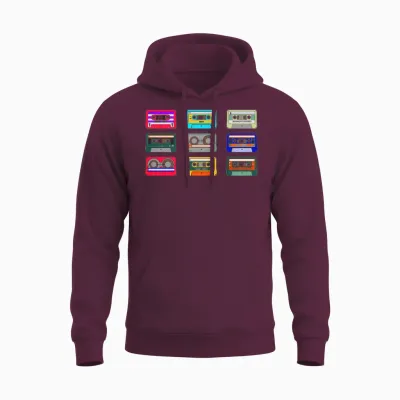 Retro Colorful Cassettes Unisex Hoodie - Maroon