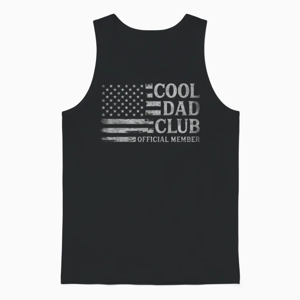 Cool Dad Club Grey Usa Flag Father's Day Vintage Papa Unisex Tank Top in Black