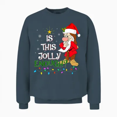 Is This Jolly Enough Grumpy Elf Pajama Christmas Lights Unisex Sweatshirt - Dark Heather