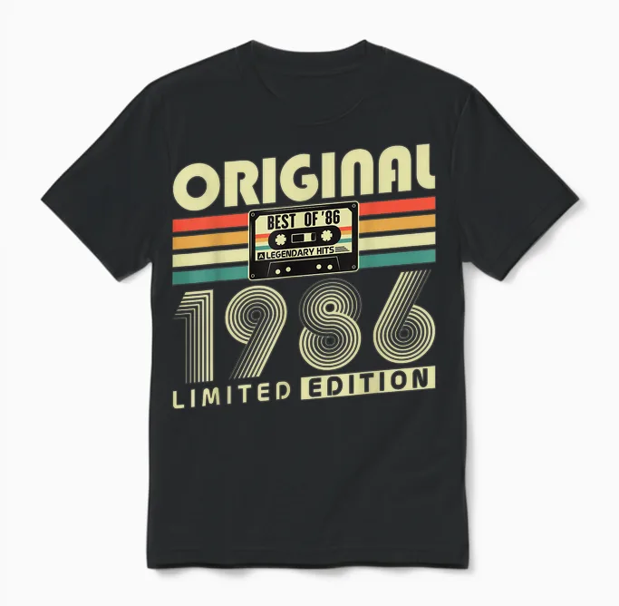 Original 1986 Vintage Cadeau Anniversaire 40 Ans Homme Femme Unisex T-Shirt in Black