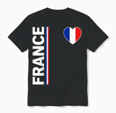 France Flag Heart Patriotic Pride French Unisex T-Shirt - Black