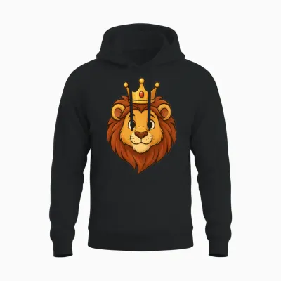 Crowned Lion Cartoon Unisex Hoodie - Black