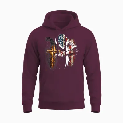 Welder American Flag Mig Tig Welding Faith Cross Christian Unisex Hoodie - Maroon