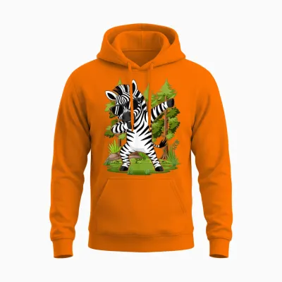 Cute Dabbing Zebra Clothes Kids Toddler Boys Animal Print Unisex Hoodie - Safety Orange