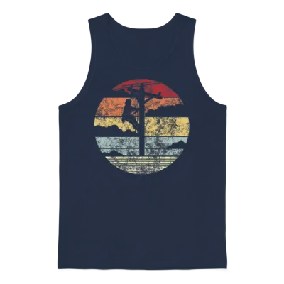 Vintage Retro Lineman Line Worker Utility Pole Unisex Tank Top - Navy
