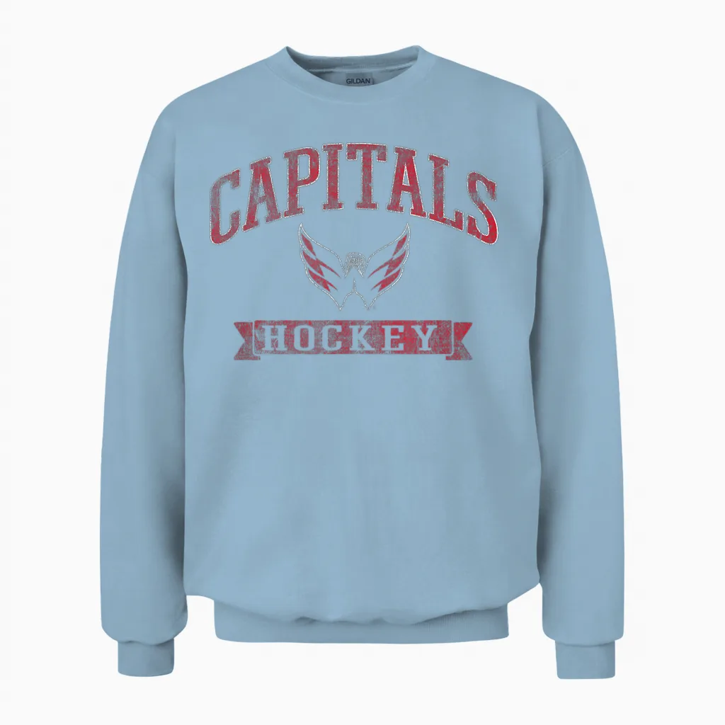 Washington Capitals Vintage Hockey Navy Officially Licensed Unisex Sweatshirt in Light Blue