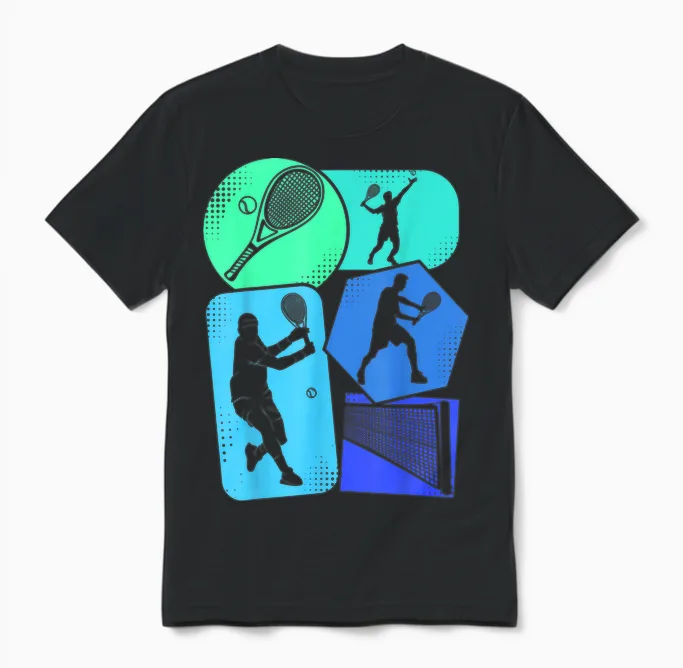 Tennis Tennisspieler Jungen Kinder Herren Unisex T-Shirt in Black