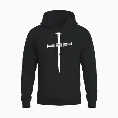 Modern Christian Faith Apparel Gifts Christian Minimalist Religious Jesus Christ Three Nails Cross Unisex Hoodie - Black
