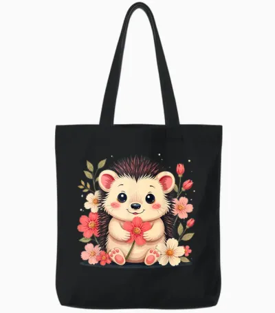 Hérisson Avec Fleurs Pour Jeunes Hommes Femmes Tote Bags - Black
