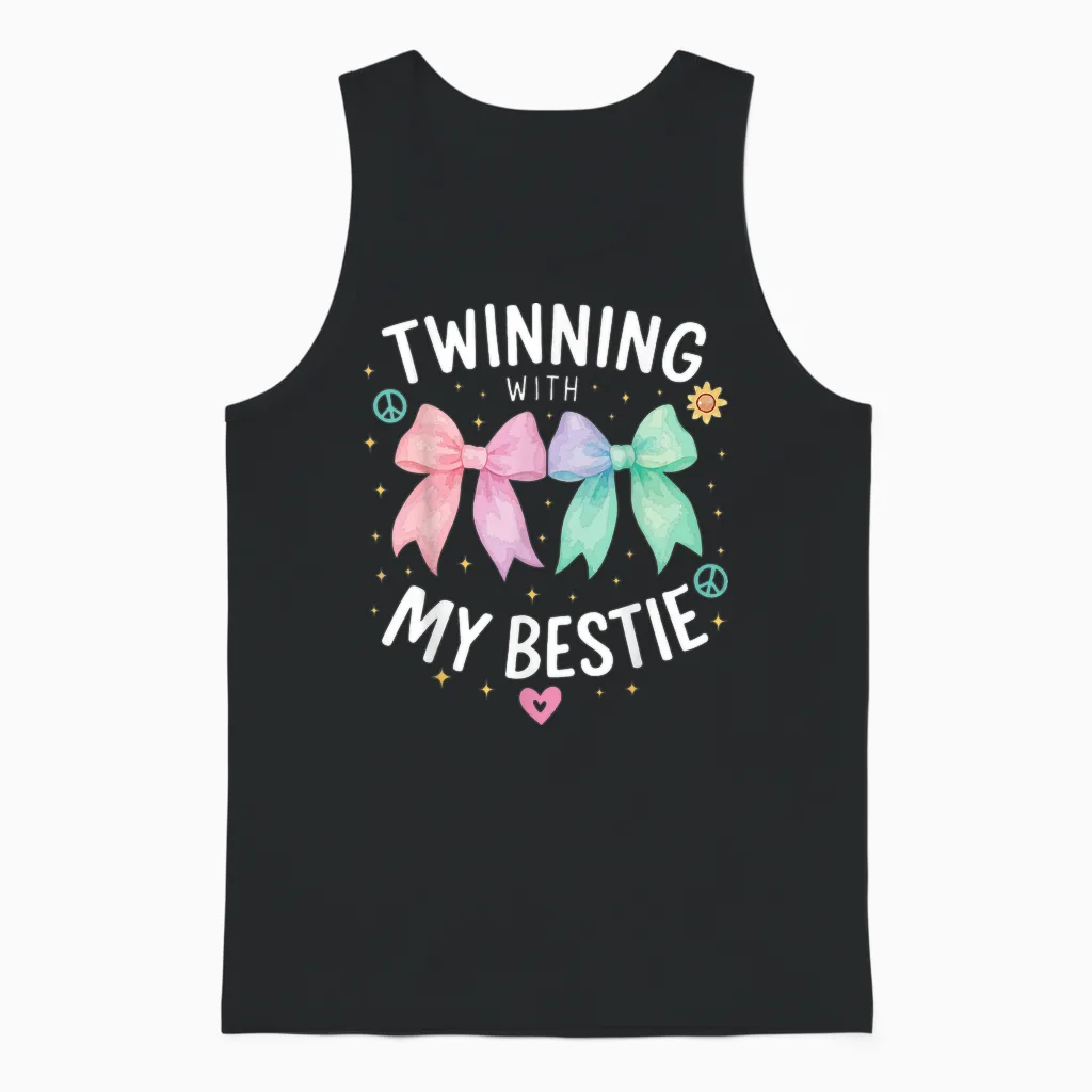 Twinning with My Bestie, Spirit Week Girls Kids Twin Day Bow Unisex Tank Top in Black