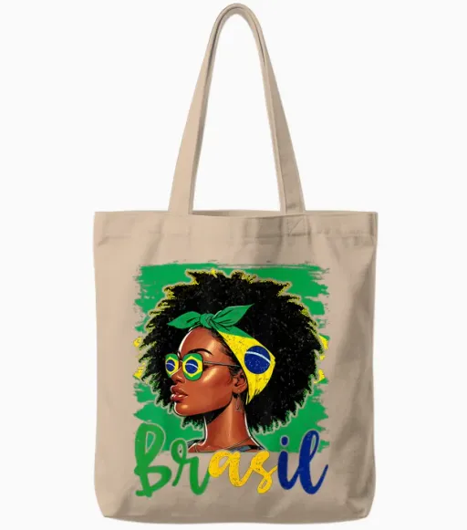 Brasileira Girl Brazil Flag Proud of Brazil Tote Bags in Natural