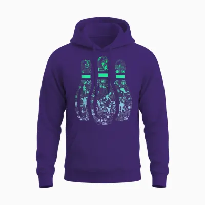 Bowling Pin T-Shirt for Bowler | Bowling Team Girls' Bowling T-Shirt, Black Unisex Hoodie - Purple