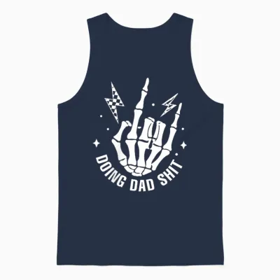 (2 Sided) Doing Dad Shit Funny Skeleton Toilet Unisex Tank Top - Navy