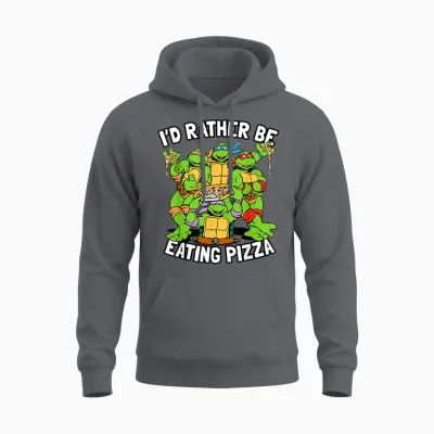I'd Rather Be Eating Pizza Tmnt Unisex Hoodie - Charcoal