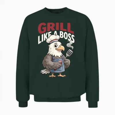 Grill Like a Boss Humour Maître Patriotique Chauve Unisex Sweatshirt - Forest