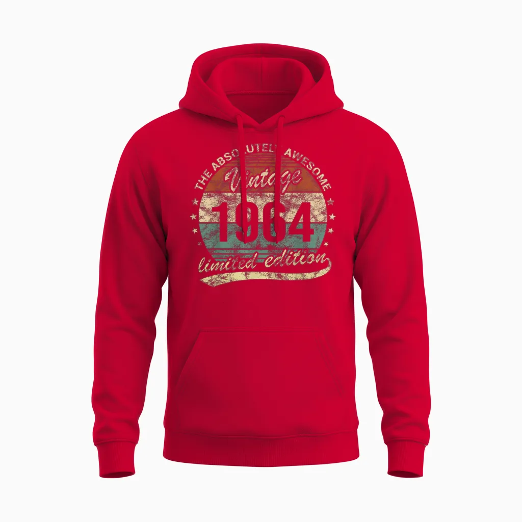 The Absolutely Awesome Vintage 1964 Mann Oder Frau Geburtstag Unisex Hoodie in Red