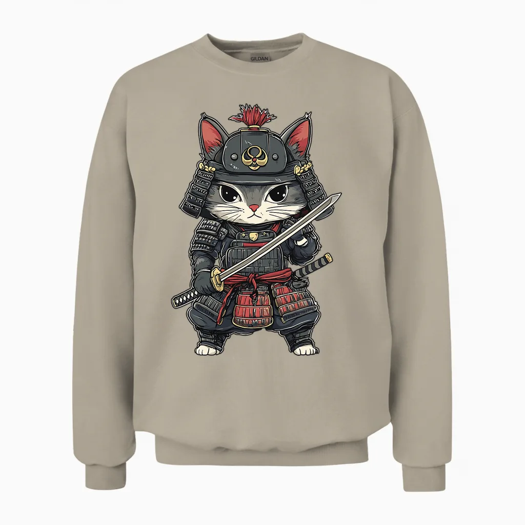 Chat Samouraï Japonais, Guerrier, Anime Et Kawaii, Chaton Ninja T-Shirt Haut De Gamme Unisex Sweatshirt in Sand