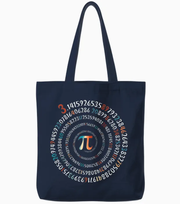 Funny Pi Day 3.14 Pi Symbol Spiral Number Math Lover 2026 Tote Bags in Navy