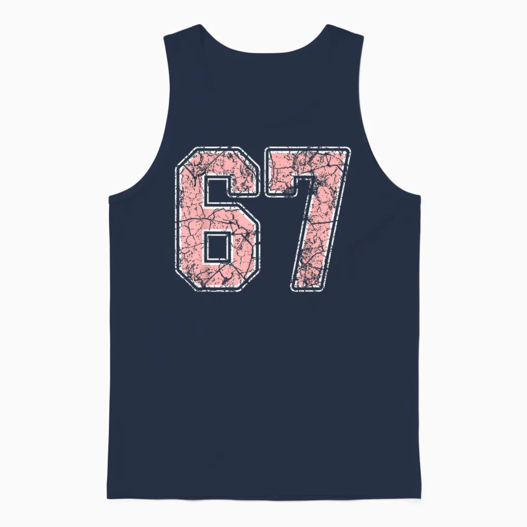 Pink and White Number 67 Jersey Player Uniform #67 Fan Unisex Tank Top in Navy