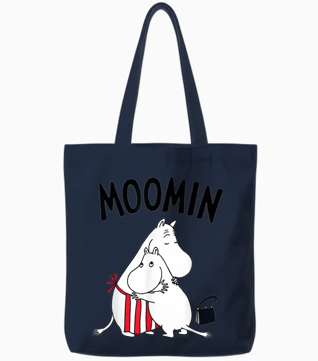 Moomin Moominmamma Moomintroll Hugging T-Shirt, White Tote Bags in Navy