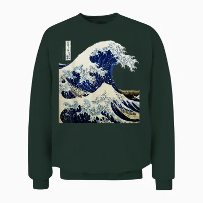 Kanagawa Japanese the Great Wave Unisex Sweatshirt - Forest