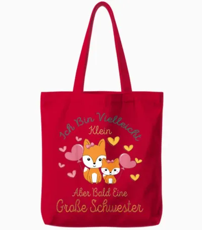 Children's T-Shirt with German Text "ich Bin Bald Eine Große Schwester 2025" [german Language] Tote Bags - Red